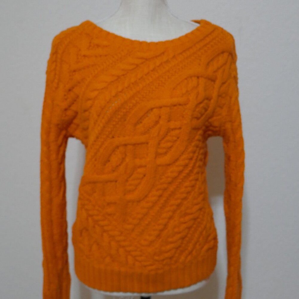 Polo Ralph Lauren Womens Orange Round Neck Cable Knit Cotton Sweater Medium
